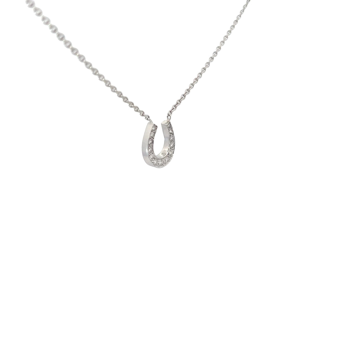 14k White Gold .25ct H VS2 Round Diamond Horseshoe Pendant 4.50 gram 16"