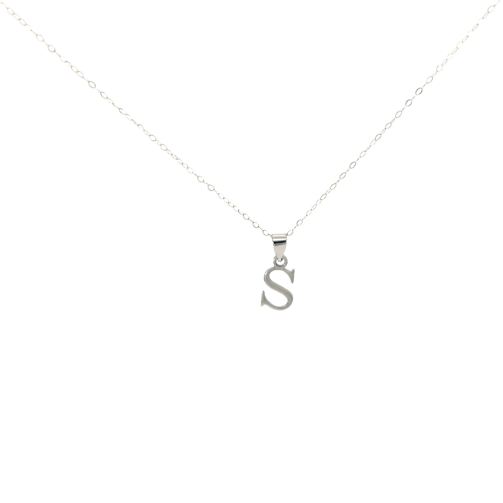 14k White Gold Polished Block Letter S Initial Pendant .70 gram