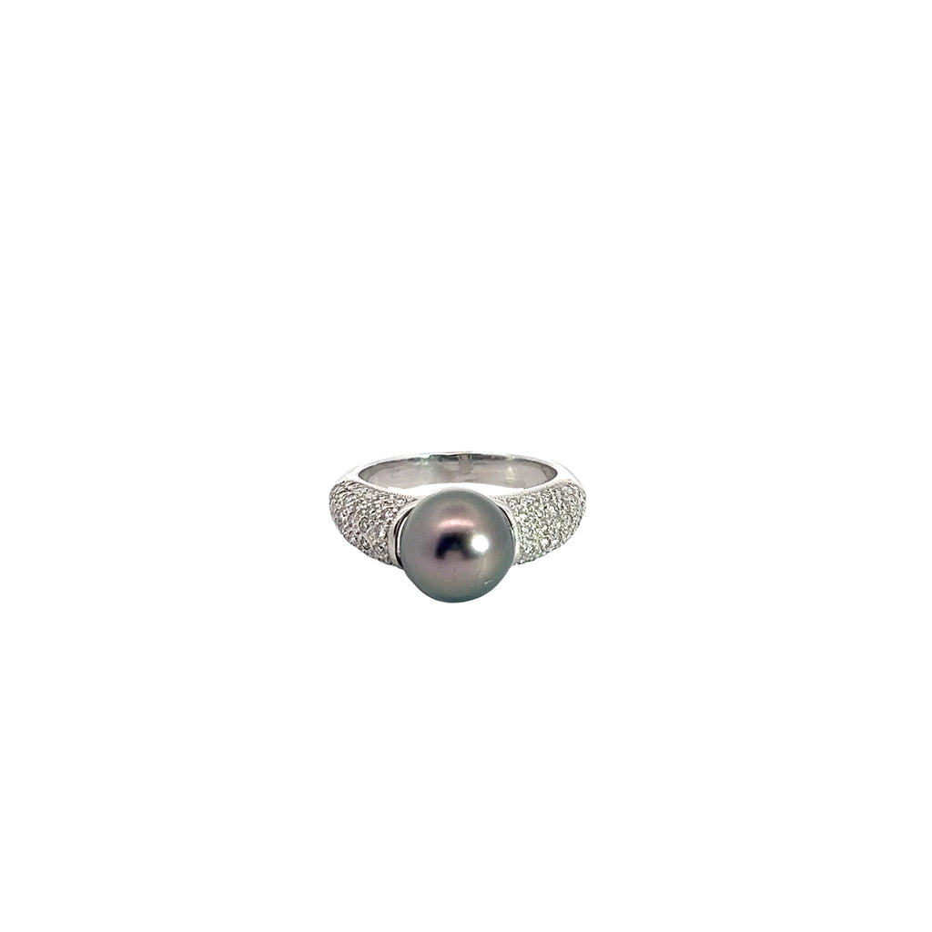 18k White Gold .50ct F VS2 Round Diamond and 10mm Tahitian Pearl Ring