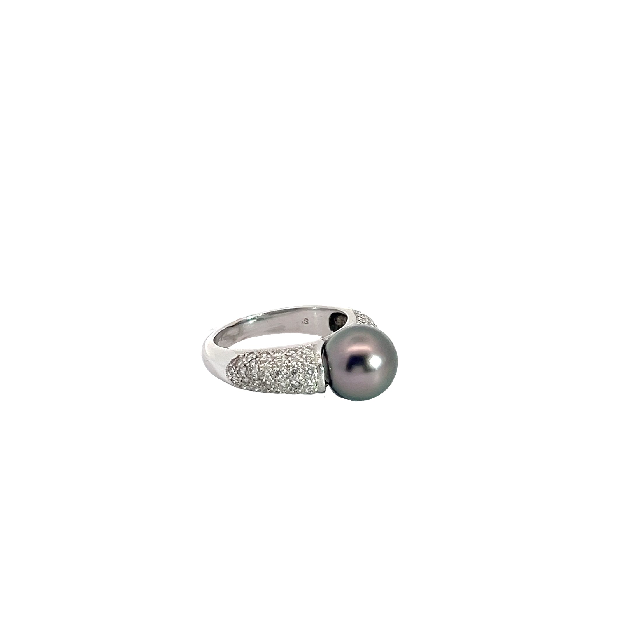 18k White Gold .50ct F VS2 Round Diamond and 10mm Tahitian Pearl Ring