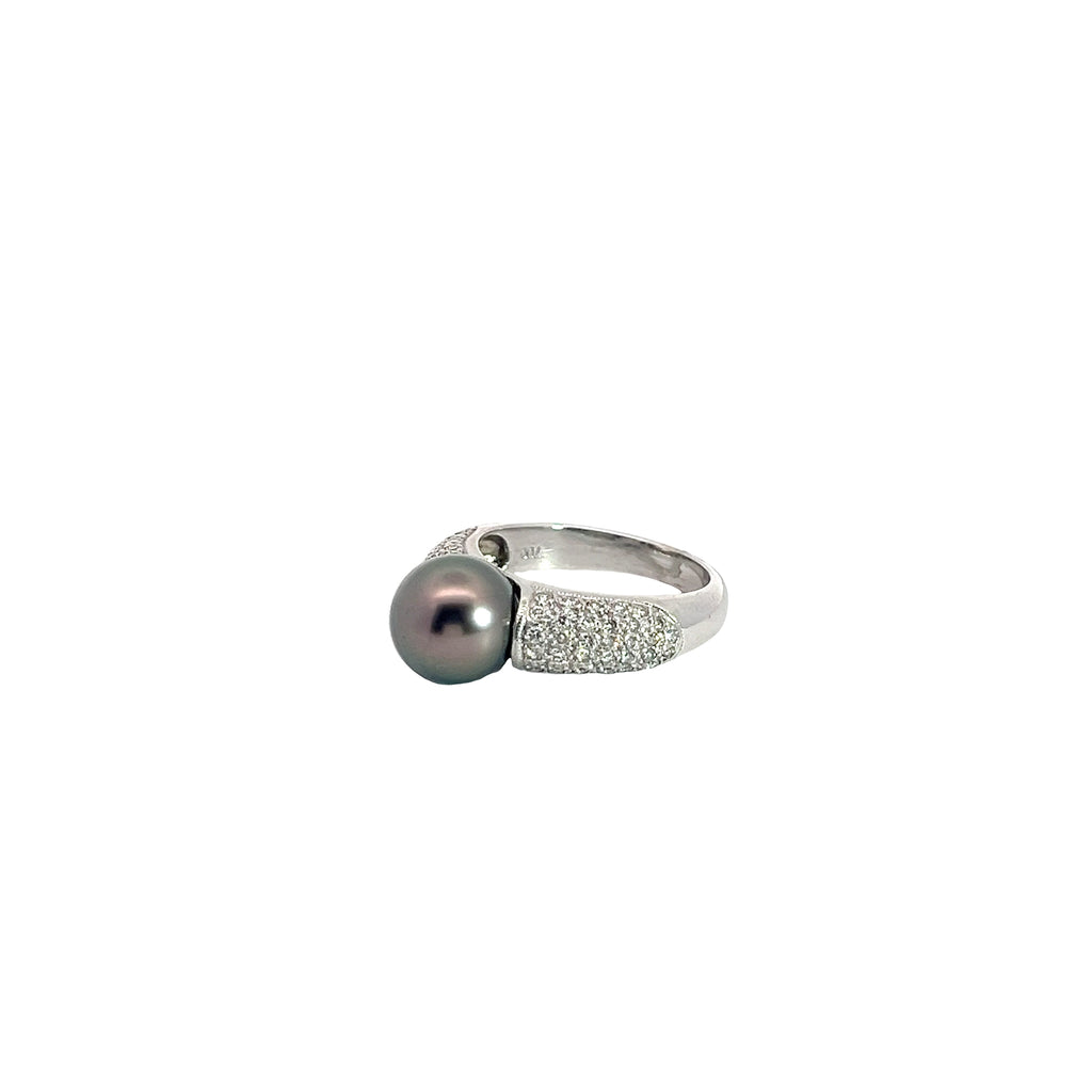 18k White Gold .50ct F VS2 Round Diamond and 10mm Tahitian Pearl Ring
