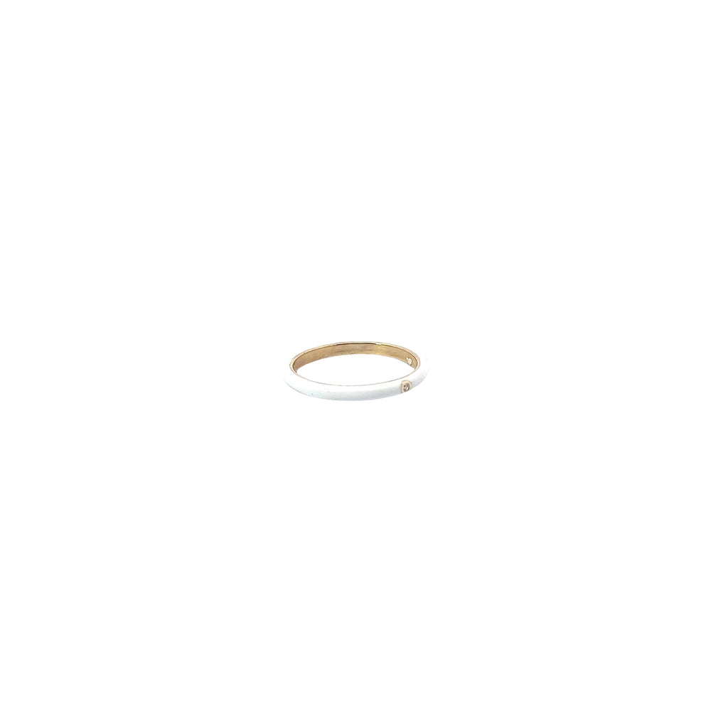 14k Yellow Gold White Enamel Ring