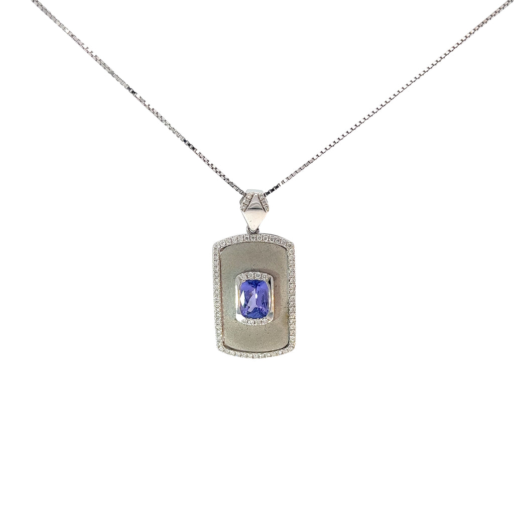 14k White Gold 2.00ct Radiant Tanzanite and .40ct G VS2 Round Diamond Necklace