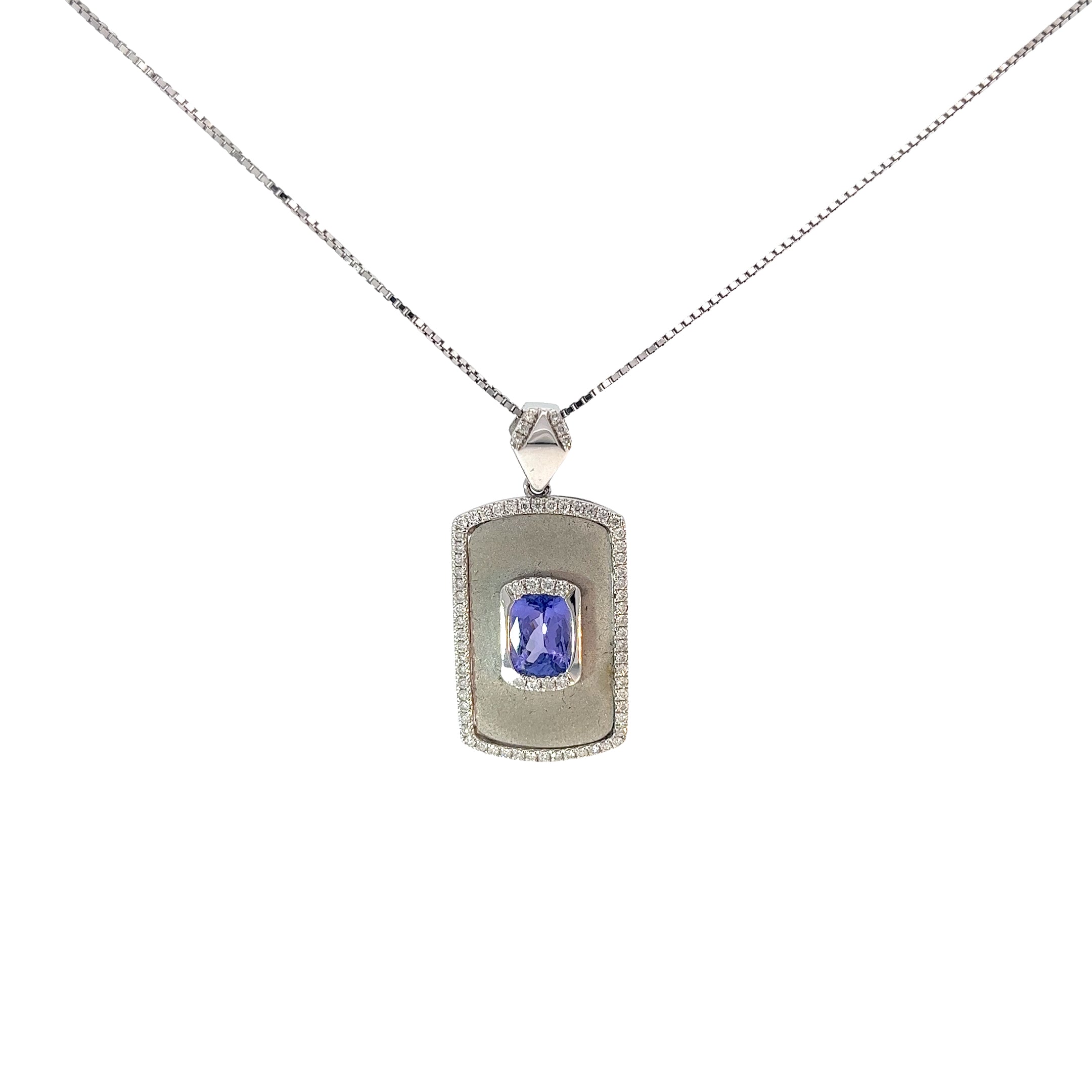 14k White Gold 2.00ct Radiant Tanzanite and .40ct G VS2 Round Diamond Necklace