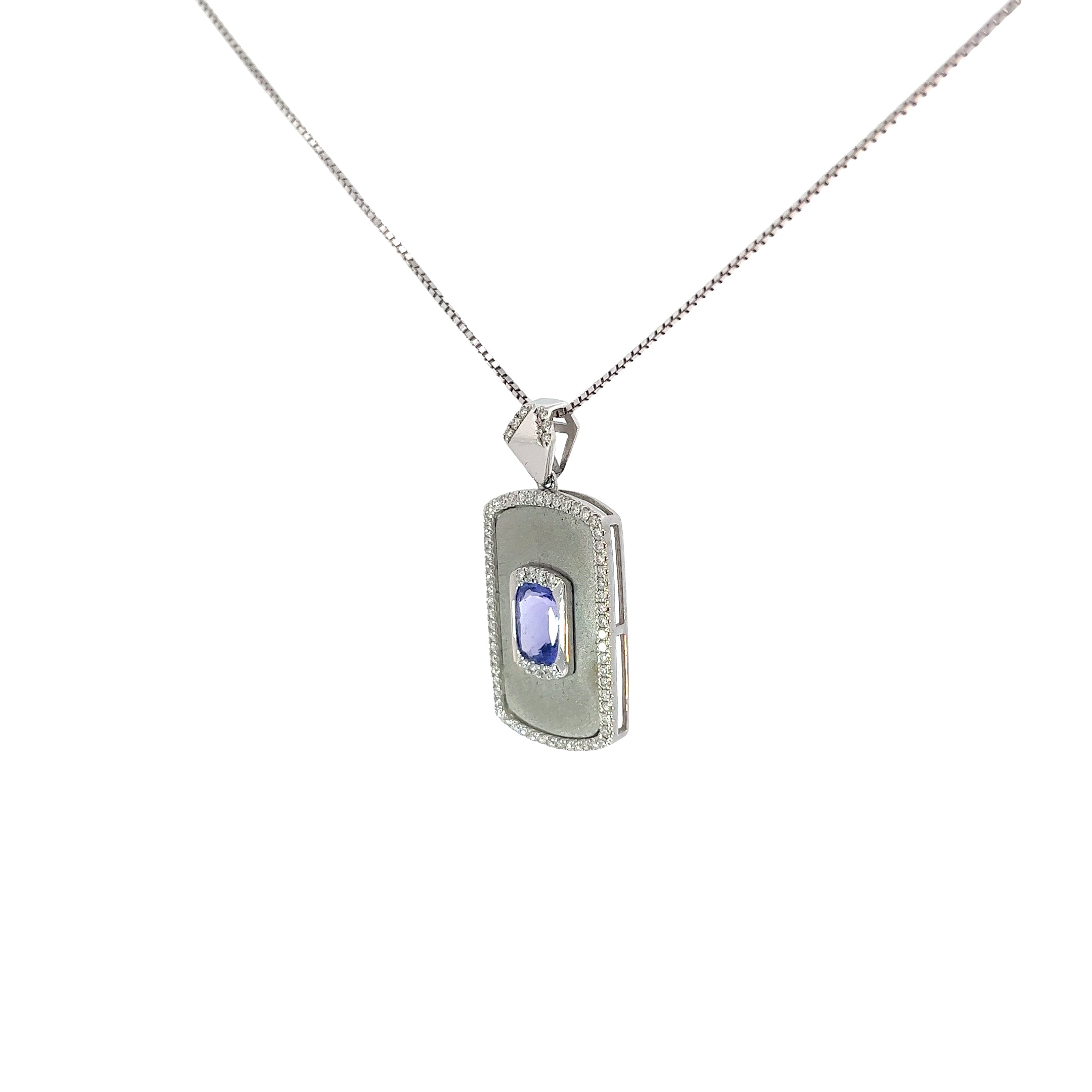 14k White Gold 2.00ct Radiant Tanzanite and .40ct G VS2 Round Diamond Necklace