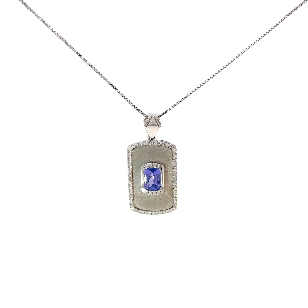 Ladies 14k White Gold Tanzanite and Diamond necklace