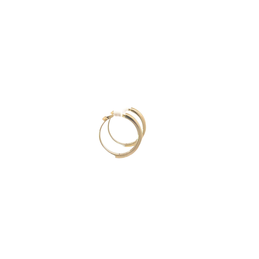 14k Yellow Gold White Enamel Hoop Earrings