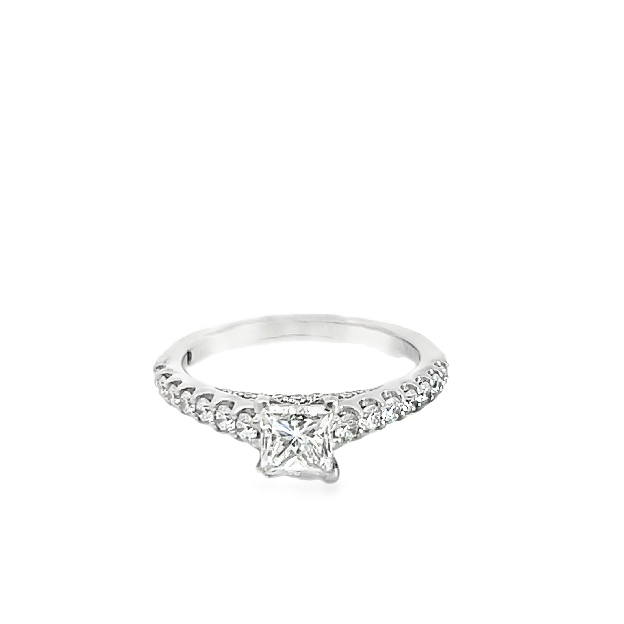 14k White Gold .87ct G VS2 Princess Cut/.65ct F VS2 Round Diamond Engagement Ring Certified By GIA # 14663639