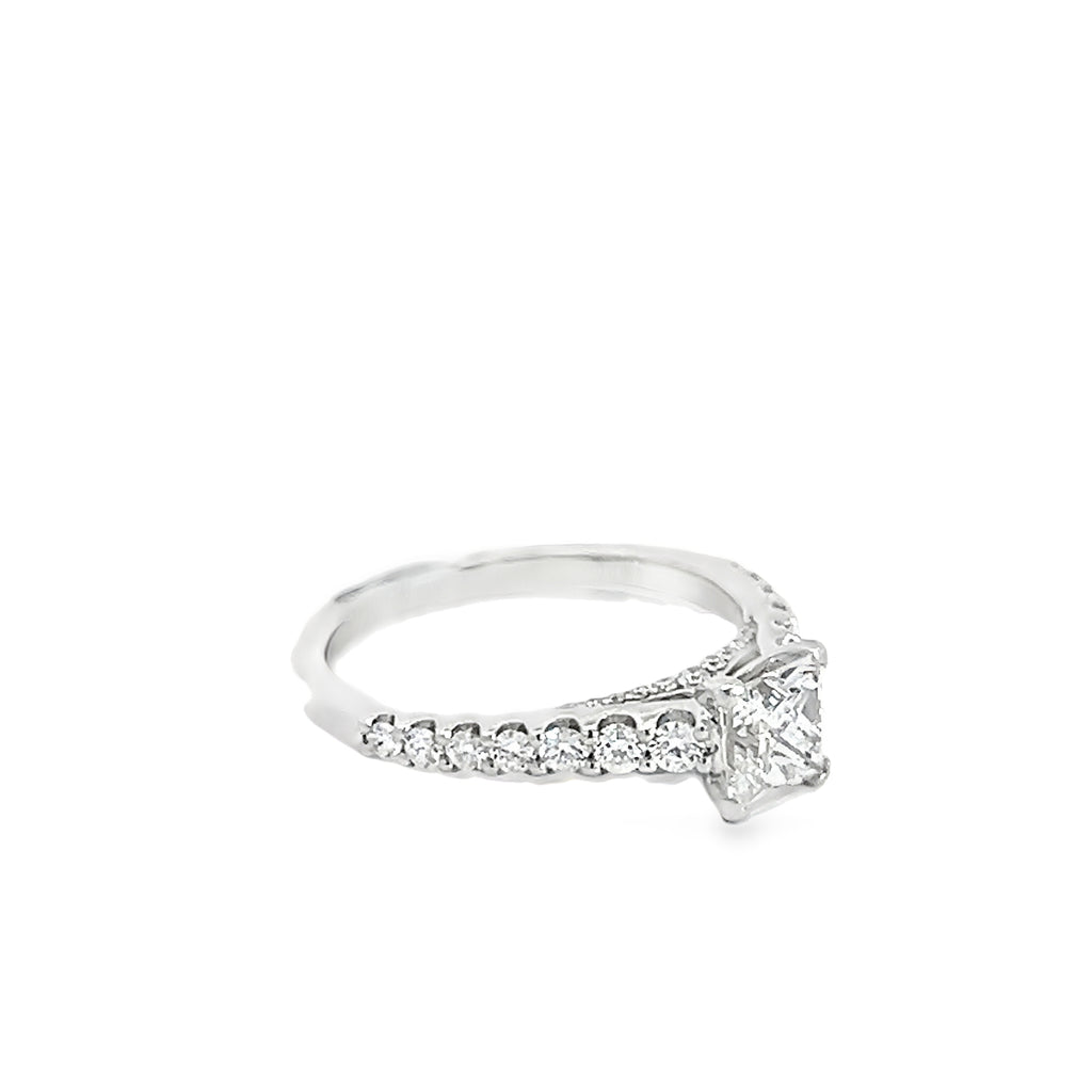 14k White Gold .87ct G VS2 Princess Cut/.65ct F VS2 Round Diamond Engagement Ring Certified By GIA # 14663639