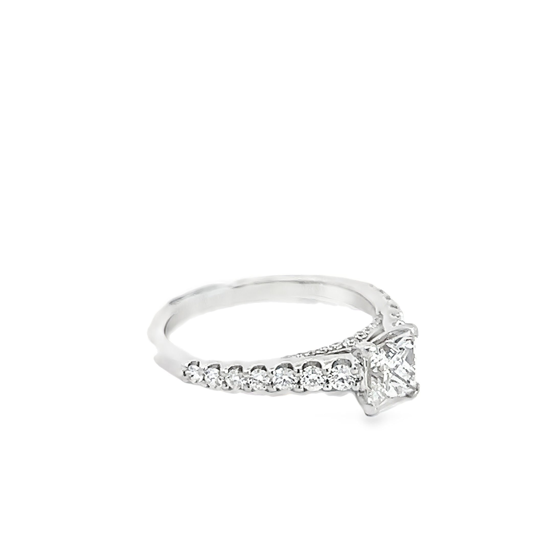 14k White Gold .87ct G VS2 Princess Cut/.65ct F VS2 Round Diamond Engagement Ring Certified By GIA # 14663639