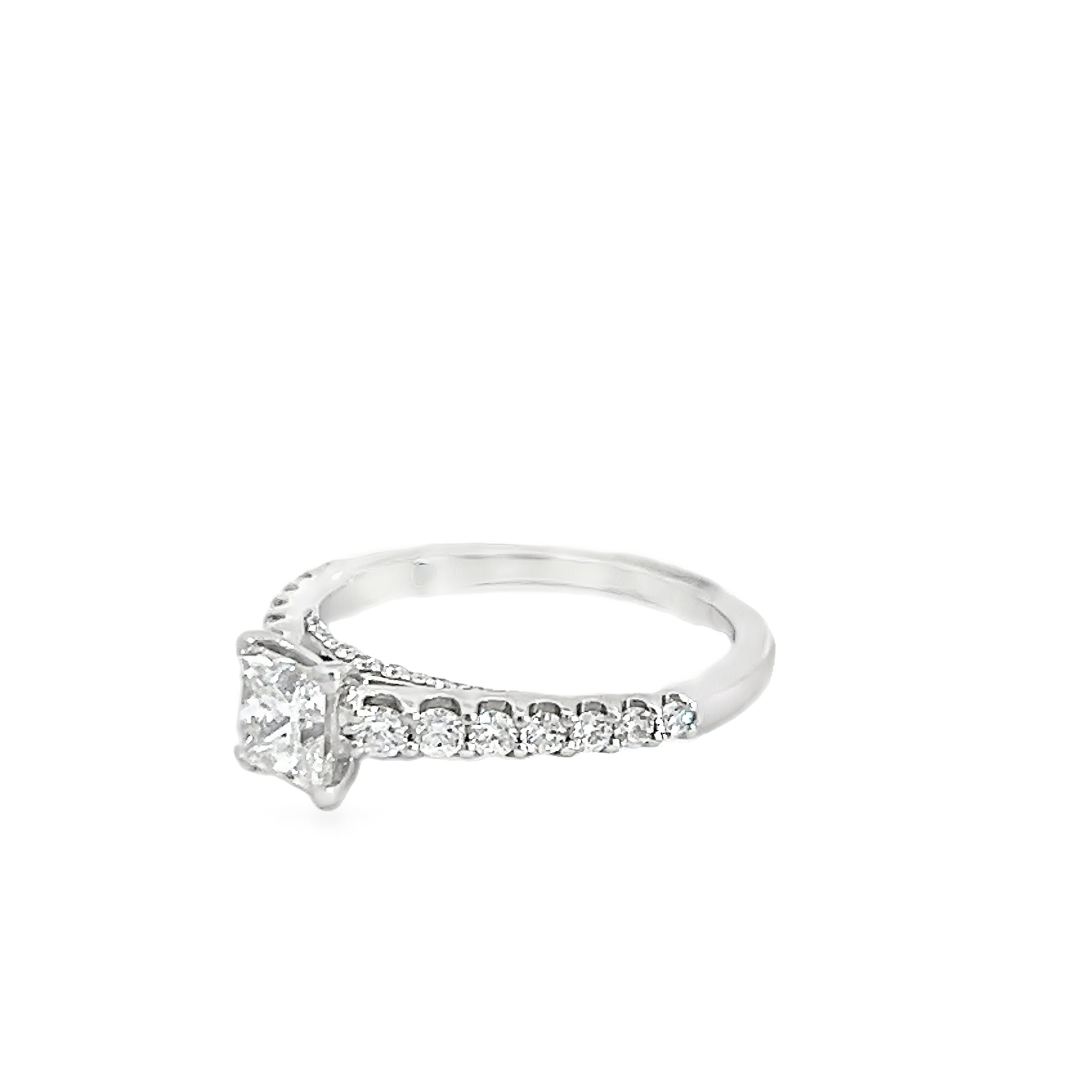 14k White Gold .87ct G VS2 Princess Cut/.65ct F VS2 Round Diamond Engagement Ring Certified By GIA # 14663639