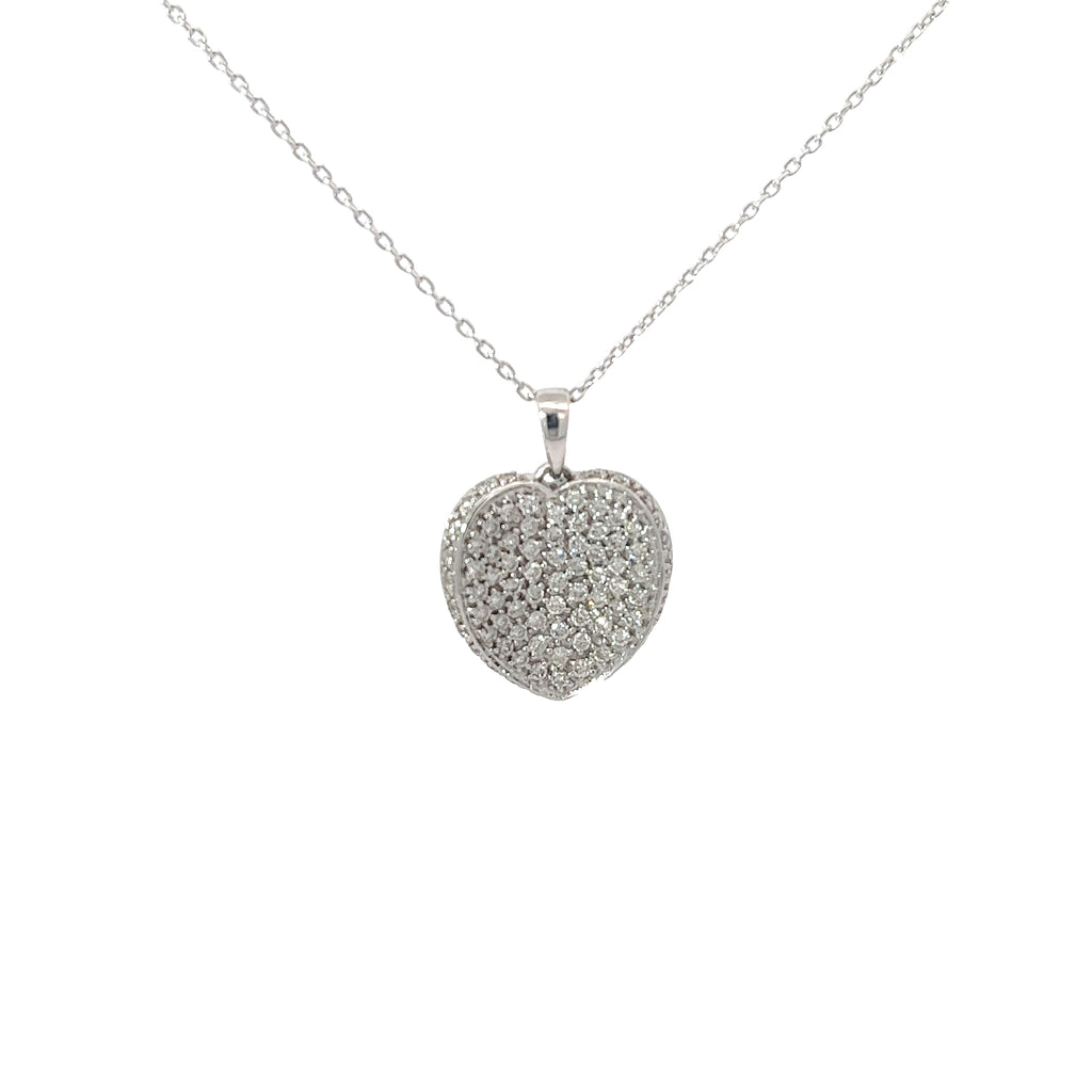 18k White Gold 1.00ct F VS2 Round Diamond Heart Necklace