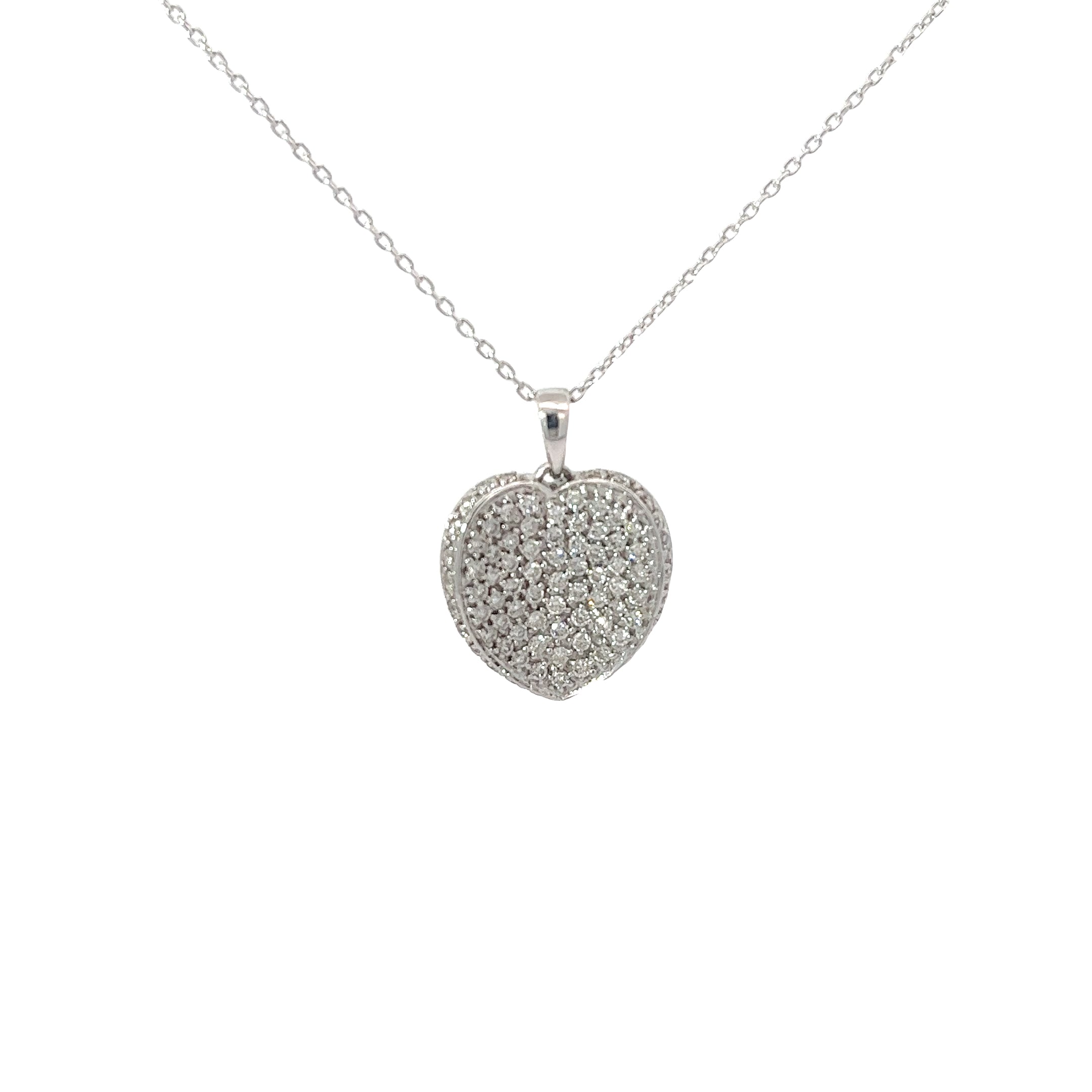 18k White Gold 1.00ct F VS2 Round Diamond Heart Necklace