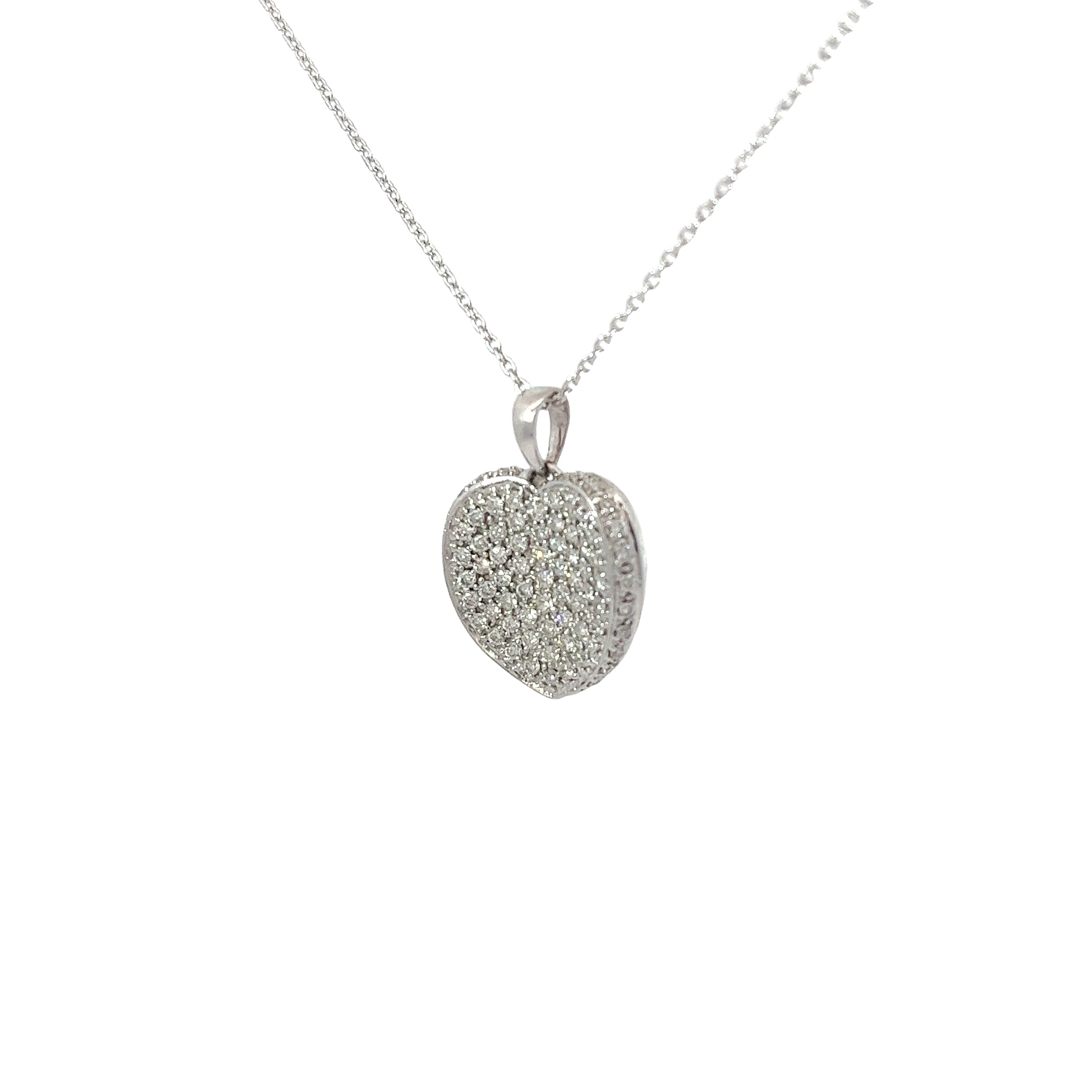 18k White Gold 1.00ct F VS2 Round Diamond Heart Necklace