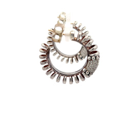 Pre-Owned Lagos Sterling Silver and .50ct Round Diamond Scalloped Caviar Hoop Earrings with 14k White Gold Post (Rare)