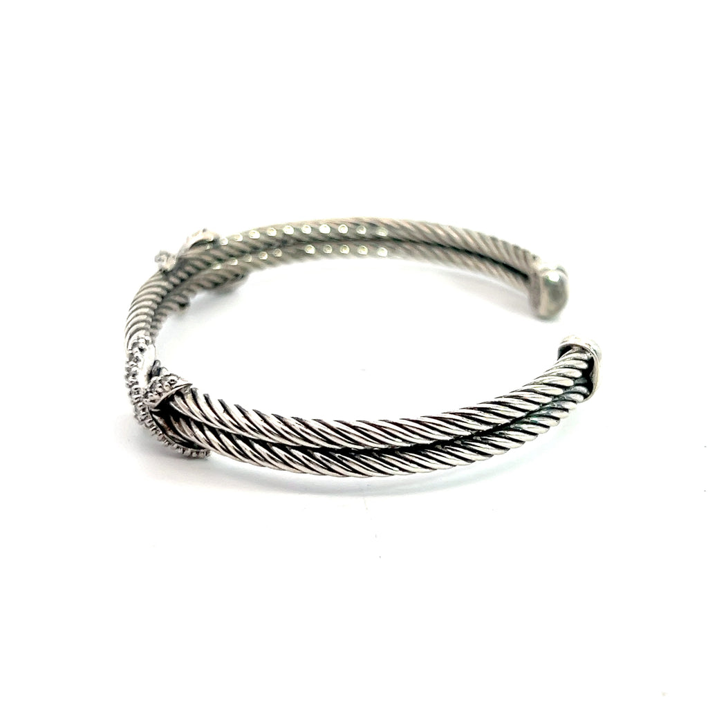 Pre-Loved David Yurman 925 Sterling Silver Diamond Double X Cuff Bracelet
