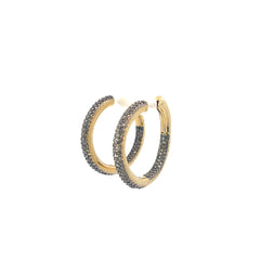 14k Yellow Gold 2.95ct Champagne Diamond  Inside/Outside Hoop Earrings