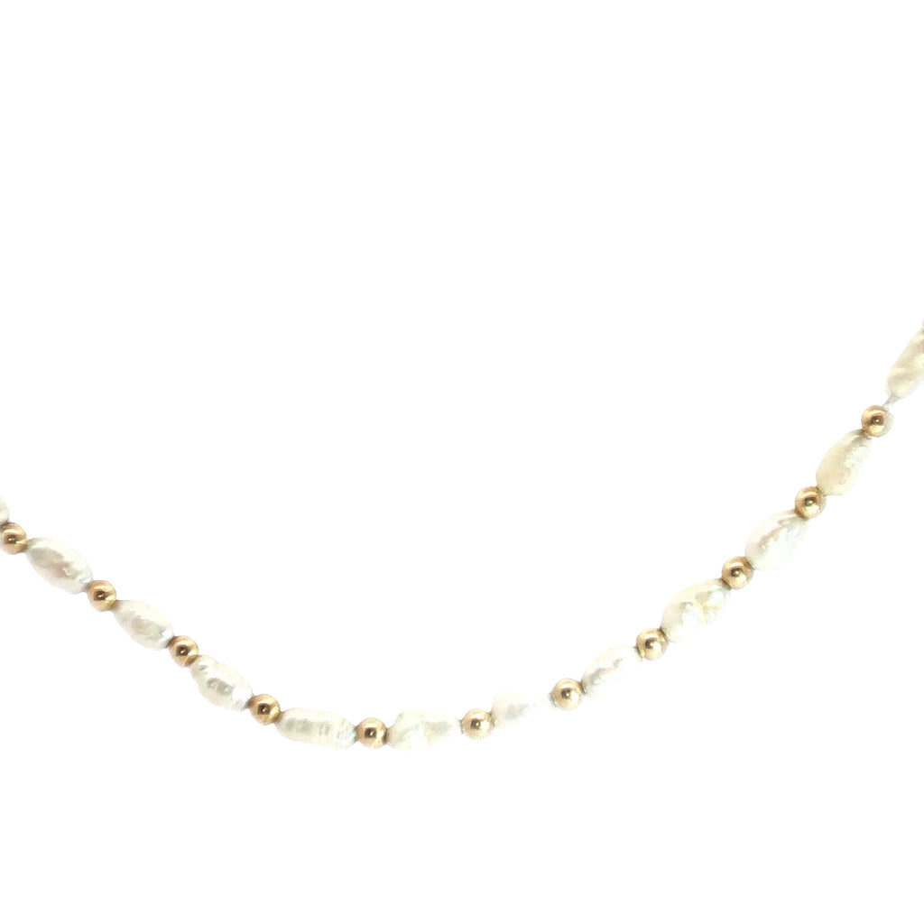 14k Yellow Gold Freshwater Cultured Pearl /Gold Bead Necklace 18"inch
