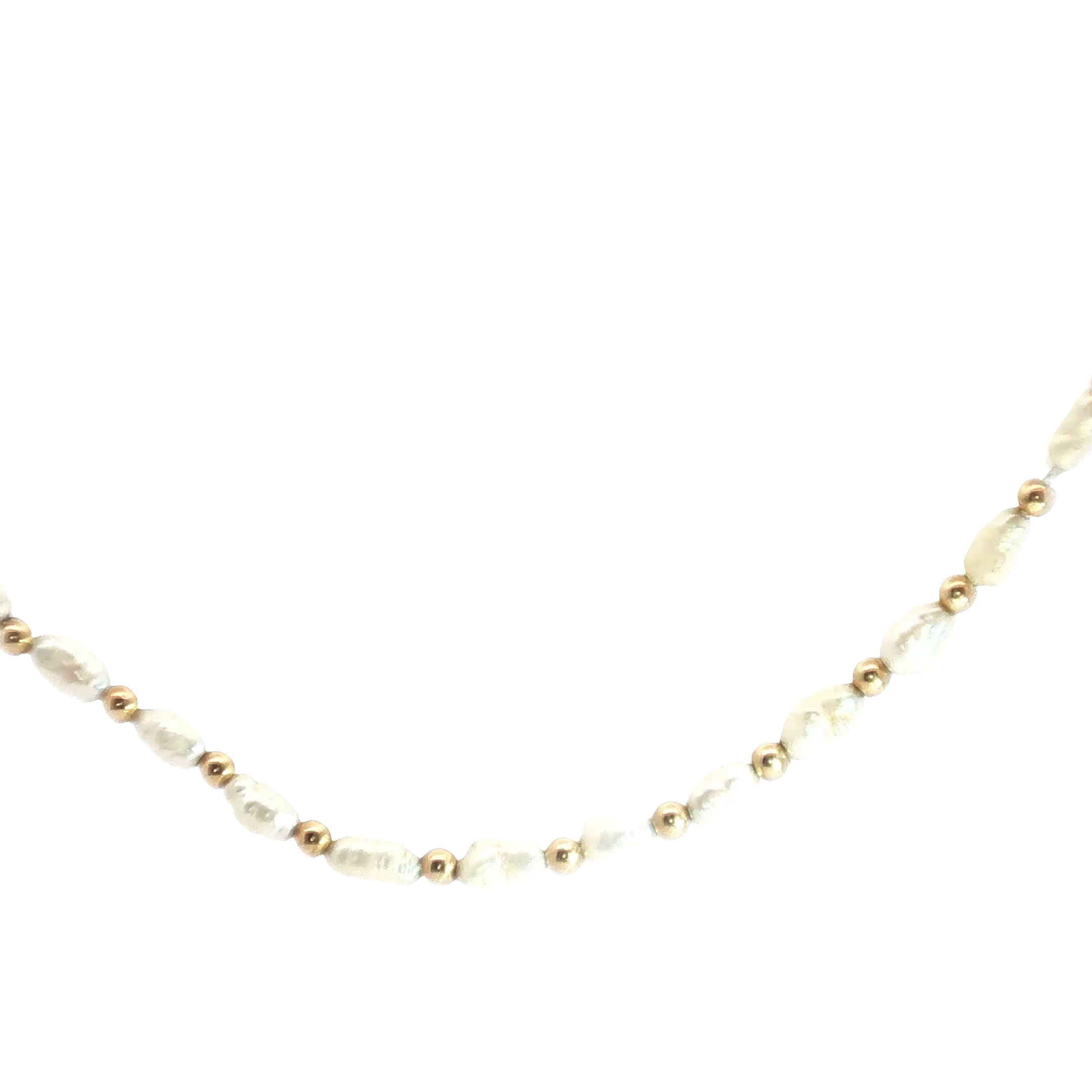 14k Yellow Gold Freshwater Cultured Pearl /Gold Bead Necklace 18"inch