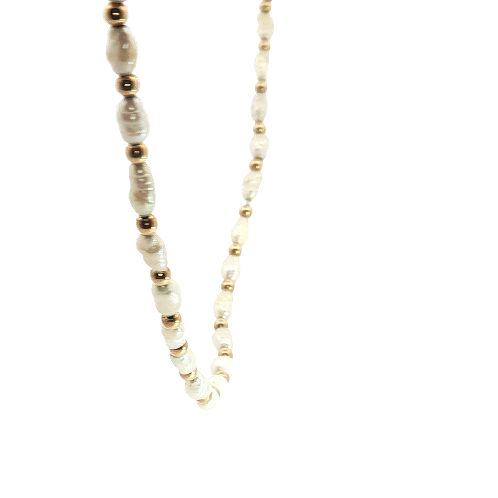 14k Yellow Gold Freshwater Cultured Pearl /Gold Bead Necklace 18"inch