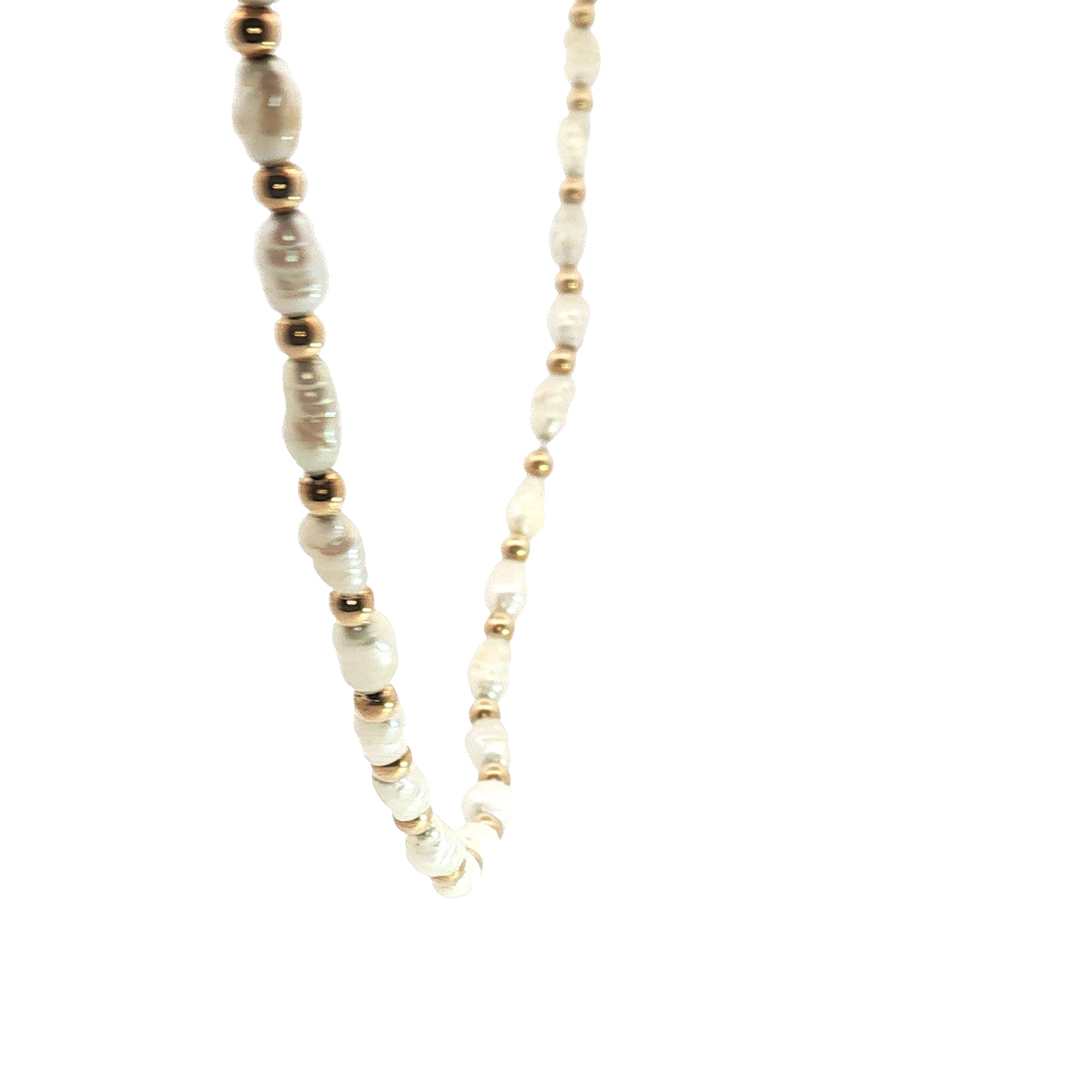 14k Yellow Gold Freshwater Cultured Pearl /Gold Bead Necklace 18"inch