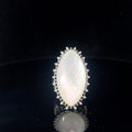 18k White Gold Moonstone /.50ct Round Black Diamond /.10ct  G VS2 Round Diamond Ring 26 gram