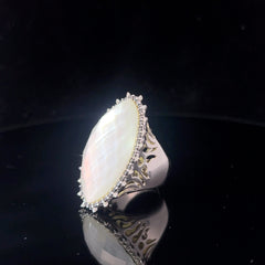 18k White Gold Moonstone /.50ct Round Black Diamond /.10ct  G VS2 Round Diamond Ring 26 gram