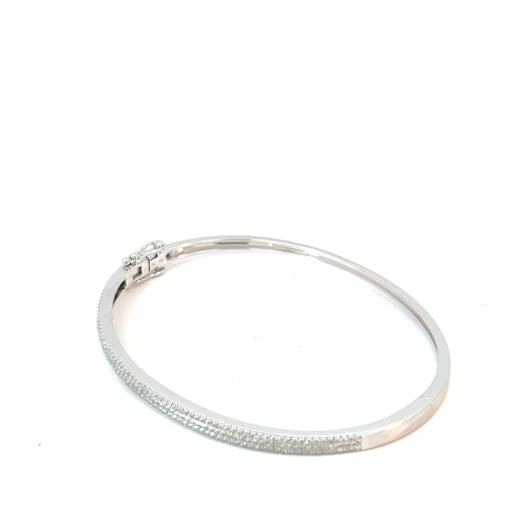 14k White Gold 1.00ct G VS2 Round Diamond Micro Pave 3.12mm Bangle Bracelet
