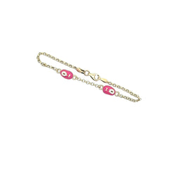 14K YELLOW GOLD HOT PINK ENAMEL BABY SHOE BRACELET