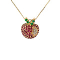 14k Yellow Gold 2.50ct Round Ruby, .10ct Round Emerald  and .07ct G VS2 Round Diamond  Apple Necklace
