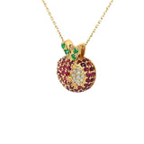 Ladies 14k Yellow Gold Diamond, Ruby, and Emerald Apple Necklace