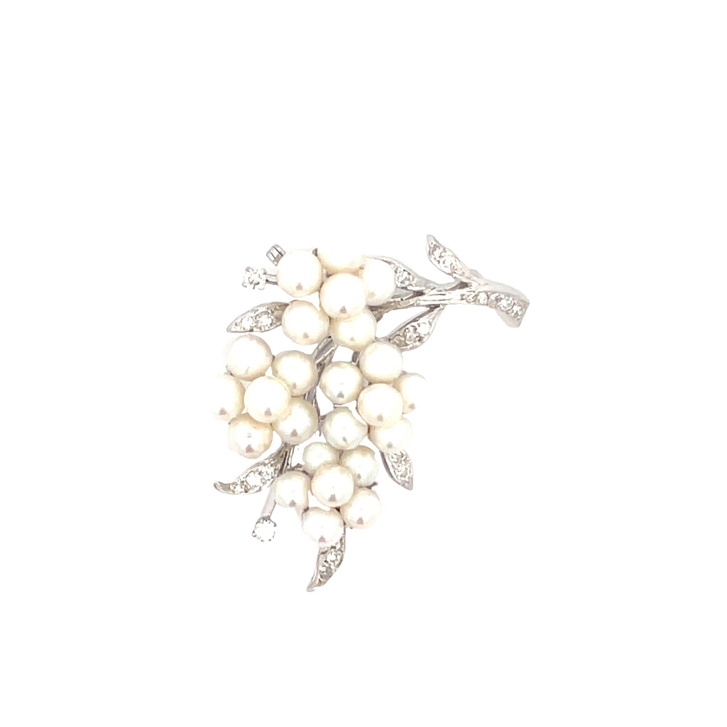 18k White Gold .25ct G VS2 Round Diamond and Fresh Water Pearl Vintage Brooch/Pin and Pendant