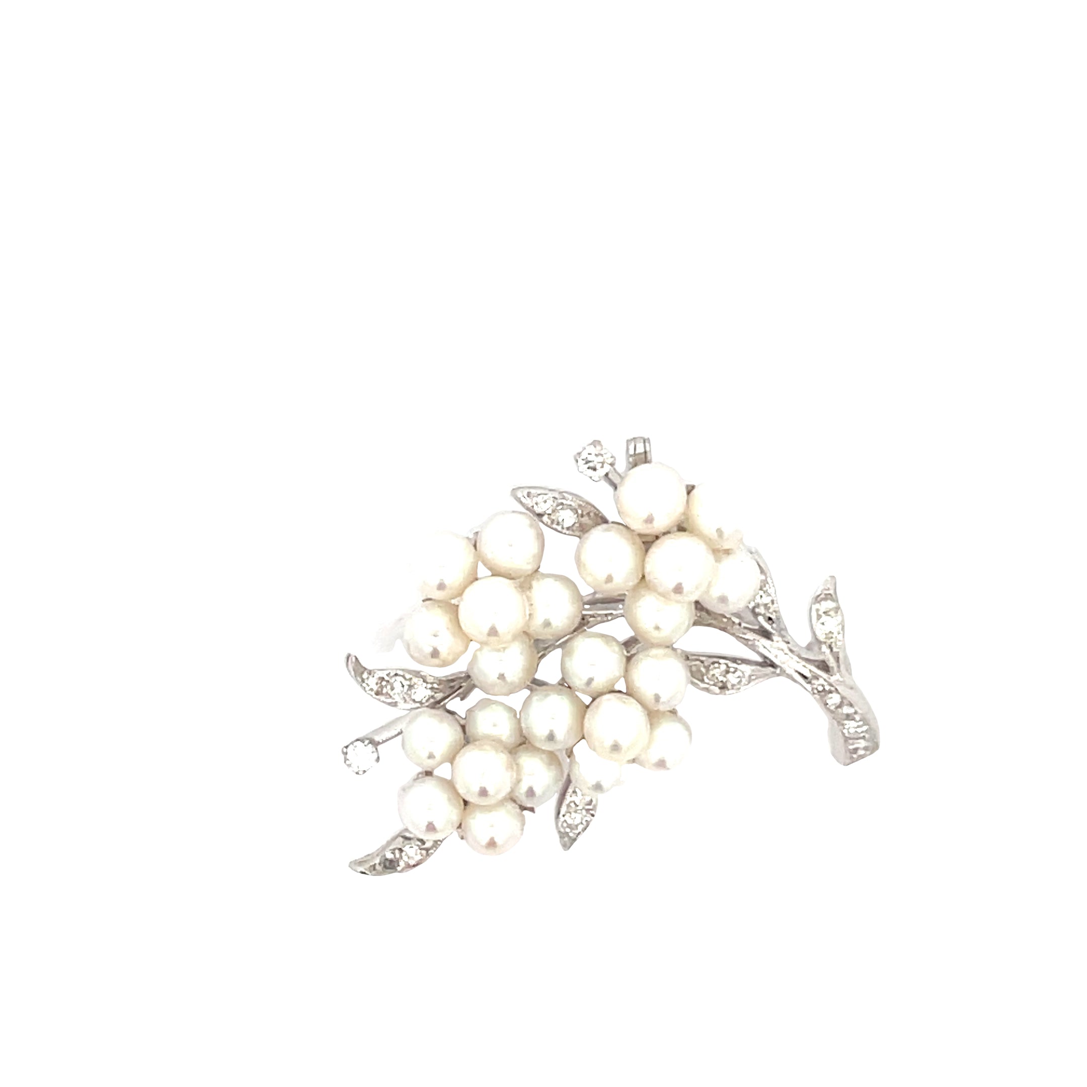 18k White Gold .25ct G VS2 Round Diamond and Fresh Water Pearl Vintage Brooch/Pin and Pendant