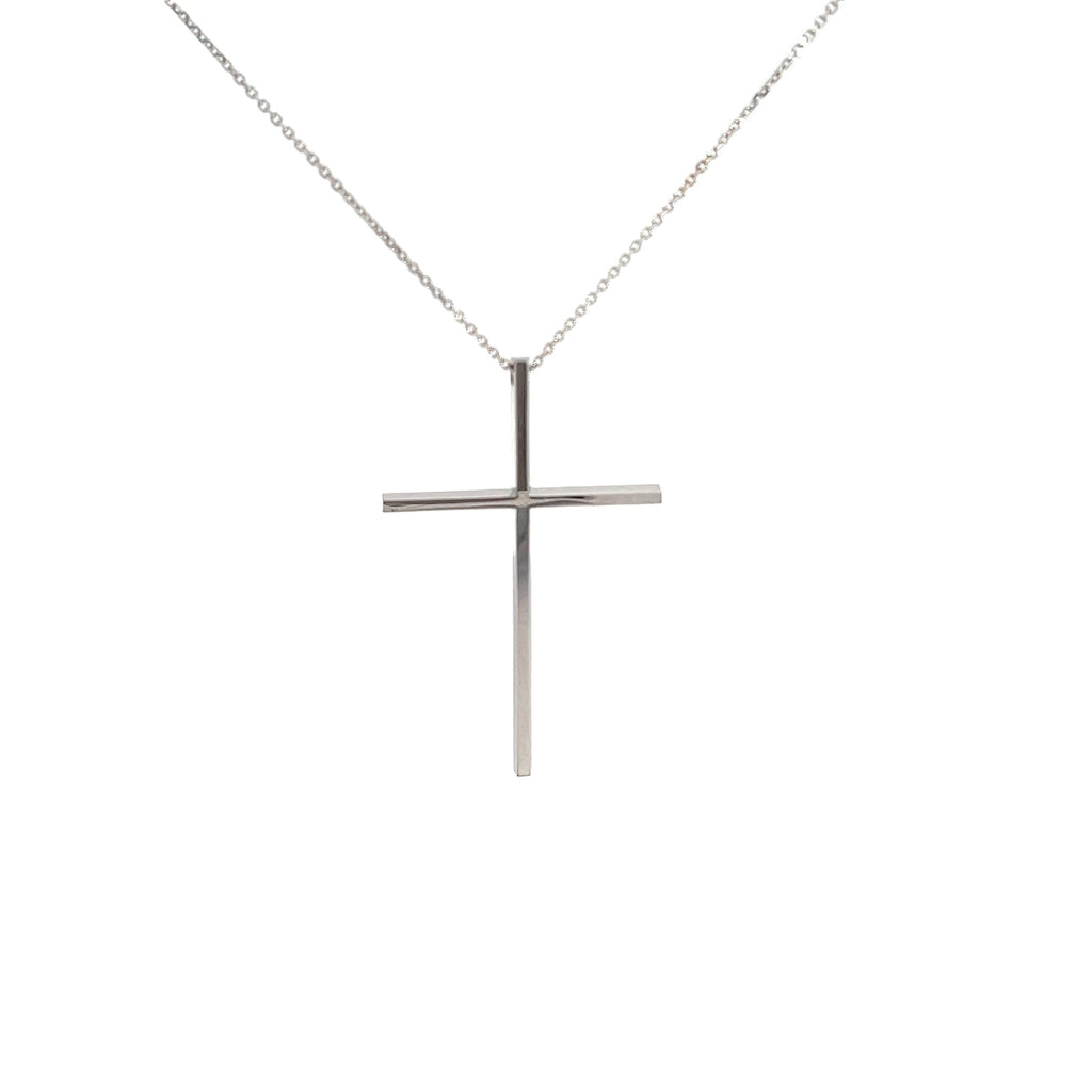 14k White Gold 3.4 Gram 1 1/2inch Plain Cross 18-20 Adjustment Chain