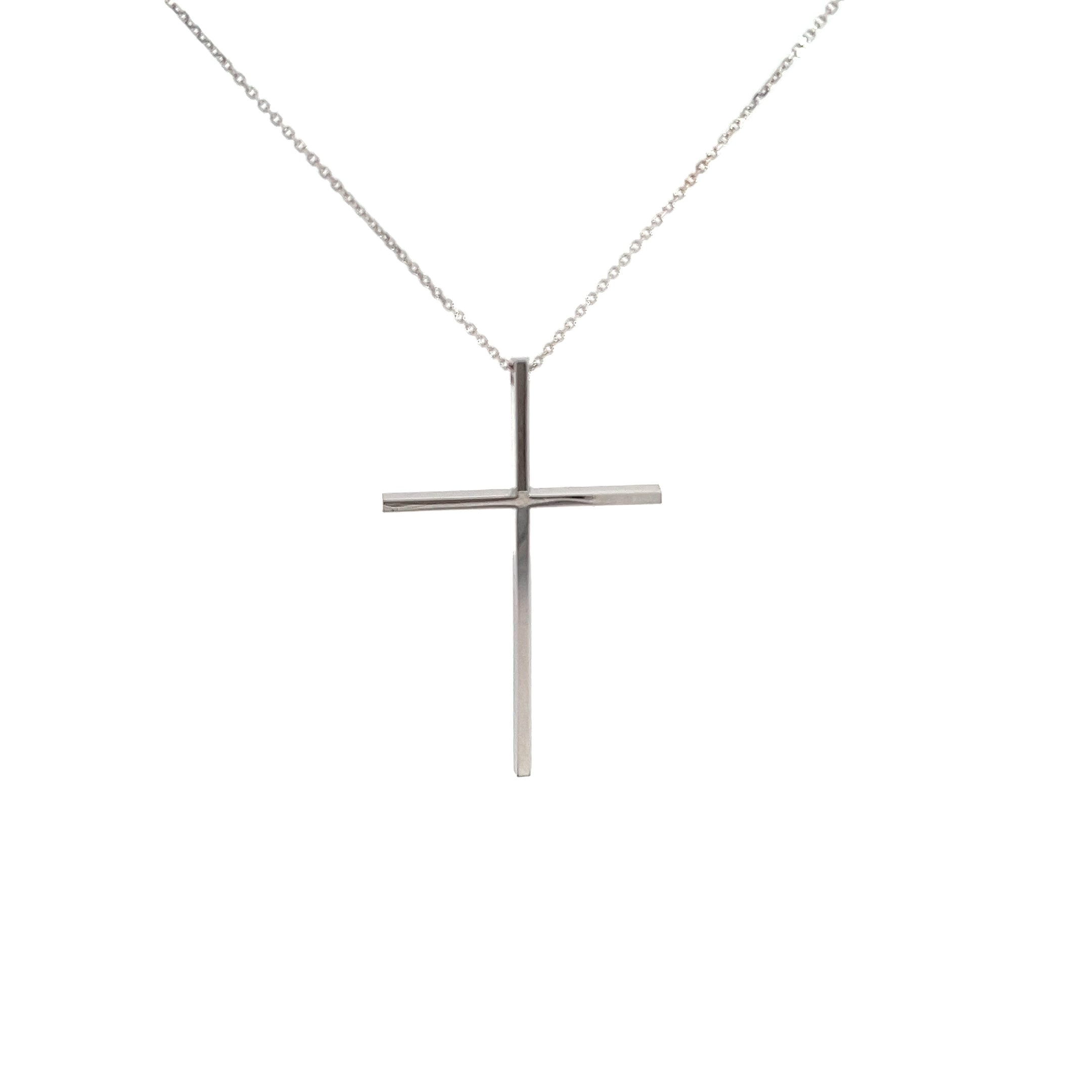 14k White Gold 3.4 Gram 1 1/2inch Plain Cross 18-20 Adjustment Chain