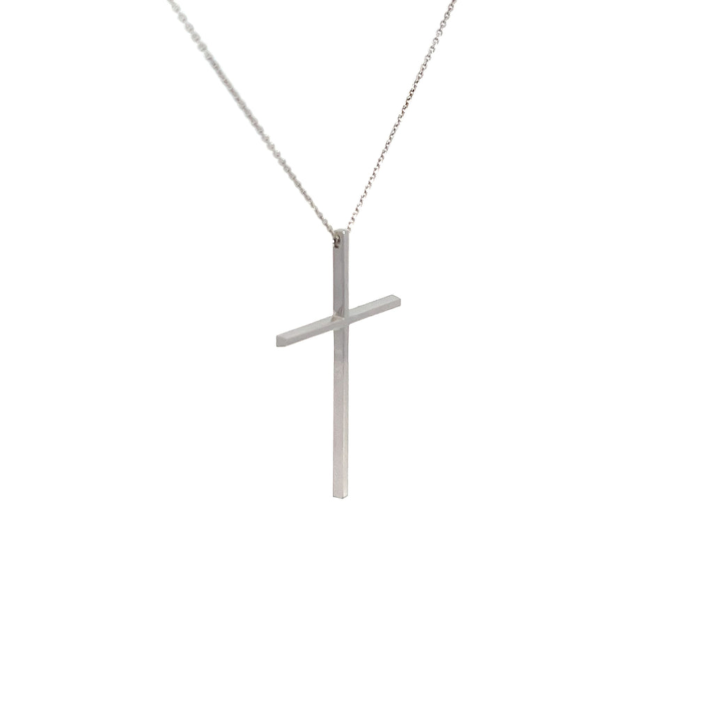 14k White Gold 3.4 Gram 1 1/2inch Plain Cross 18-20 Adjustment Chain