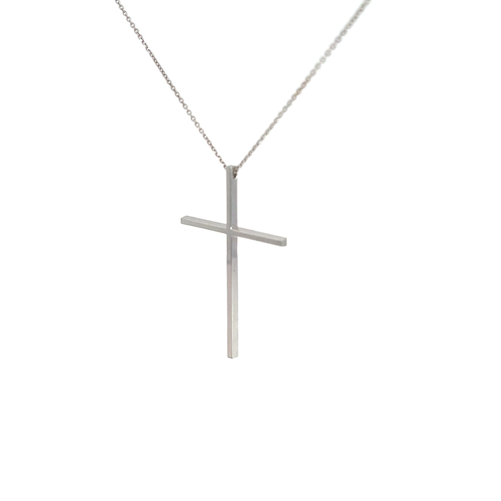 14k White Gold 3.4 Gram 1 1/2inch Plain Cross 18-20 Adjustment Chain