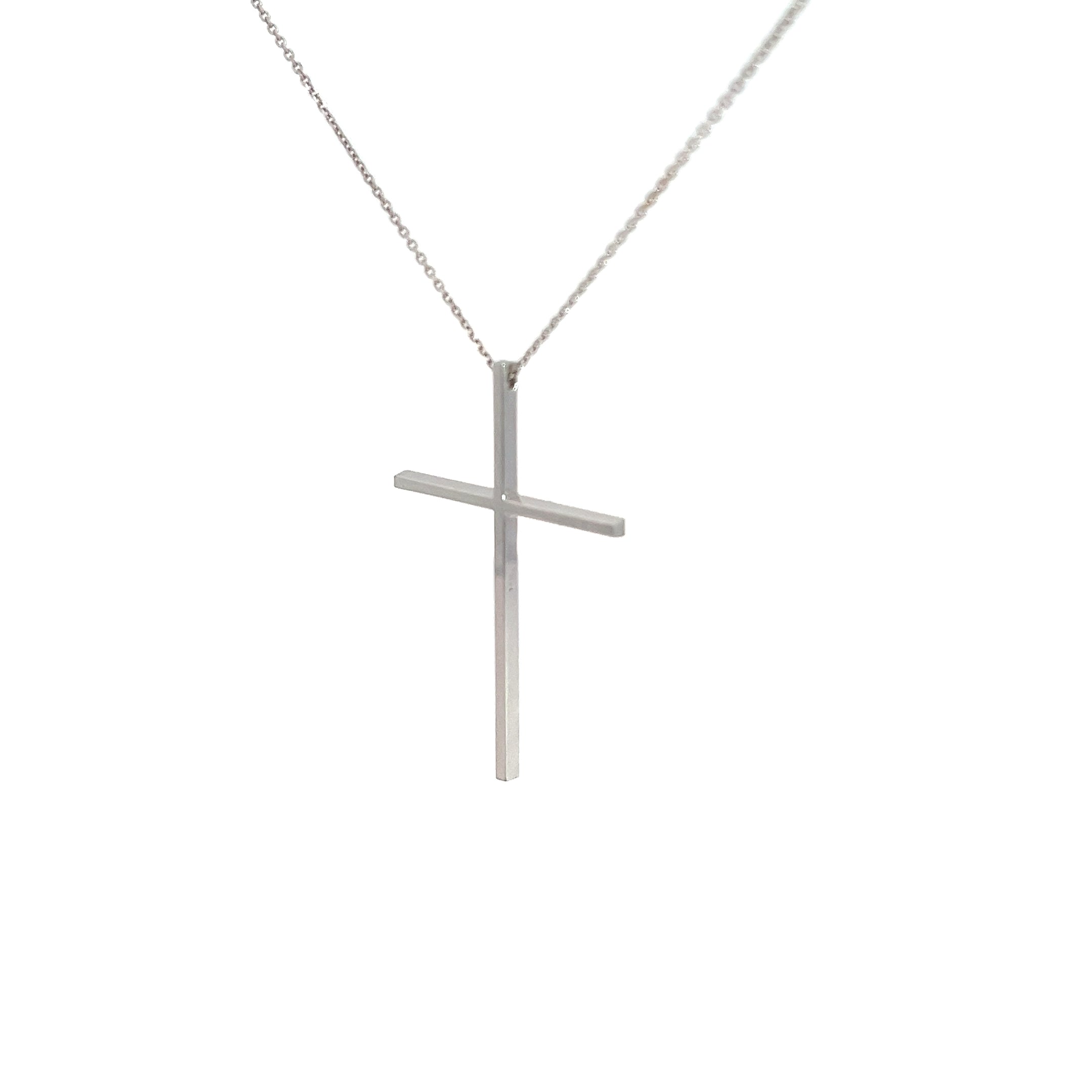 14k White Gold 3.4 Gram 1 1/2inch Plain Cross 18-20 Adjustment Chain