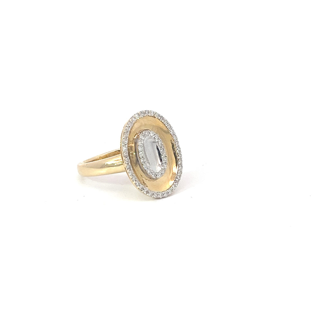 14k Two Tone .35ct G SI1 Round Diamond Oval Shape Fashion Ring