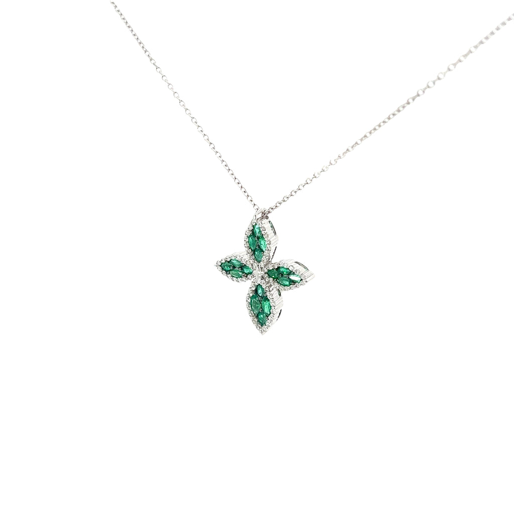 Salvini 18k White Gold 1.00ct AAA Zambian Emerald Marquise/ .32ct G VS2 Round Diamond Cross Pendant