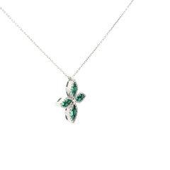 18k White Gold 1.00ct AAA Zambian Emerald Marquise/ .32ct G VS2 Round Diamond Cross Pendant