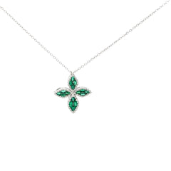 18k White Gold 1.00ct AAA Zambian Emerald Marquise/ .32ct G VS2 Round Diamond Cross Pendant