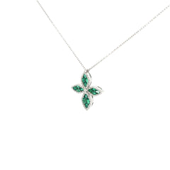 18k White Gold 1.00ct AAA Zambian Emerald Marquise/ .32ct G VS2 Round Diamond Cross Pendant