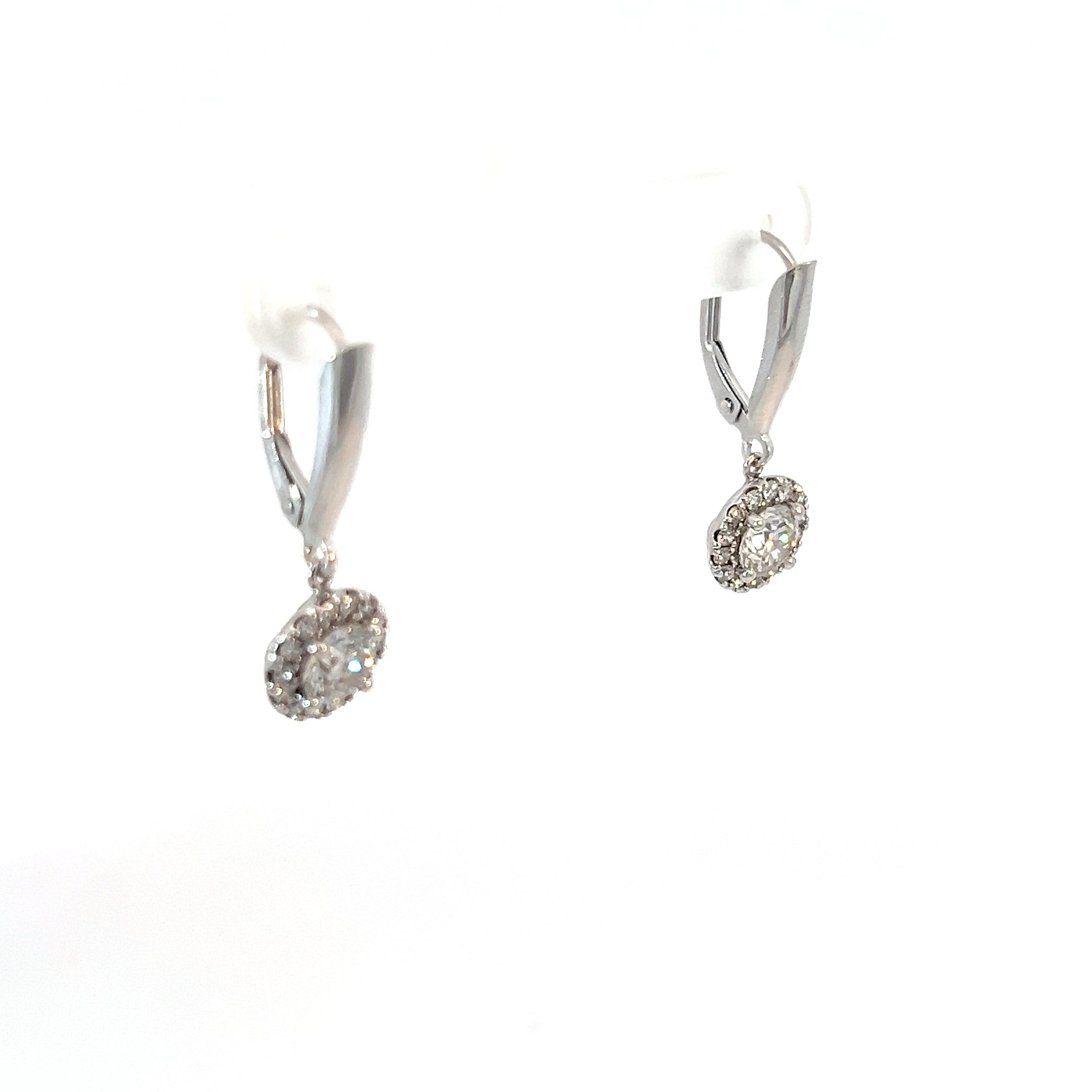 14k White Gold 1.25ct Round Center Stone Diamond /.25ct H VS2 Round Diamond Drop Earrings