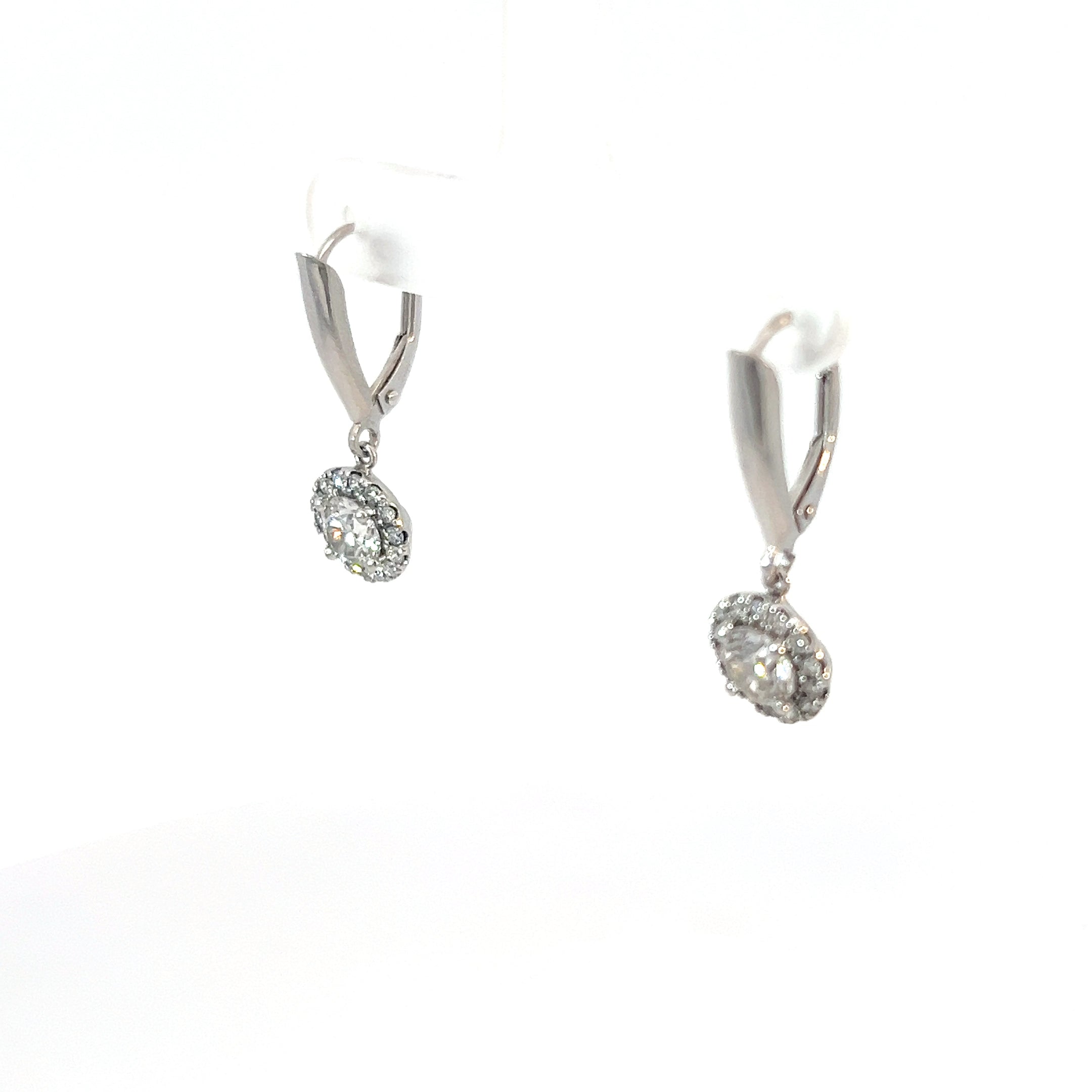 14k White Gold 1.25ct Round Center Stone Diamond /.25ct H VS2 Round Diamond Drop Earrings