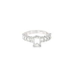 18k White Gold 1.10ct I VS1 Emerald Cut Diamond/ 1.50ct F VS2 Emerald Cut Diamond (5) Each Side Engagement Ring  Certified By GIA #2223349315