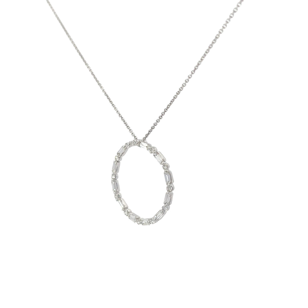 14k White Gold .26ct F VS1 Round/ Baguette Diamond Eternity Necklace