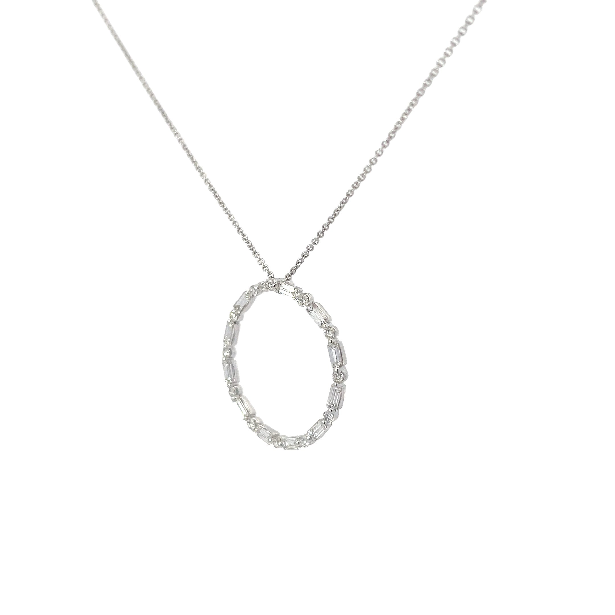 14k White Gold .26ct F VS1 Round/ Baguette Diamond Eternity Necklace
