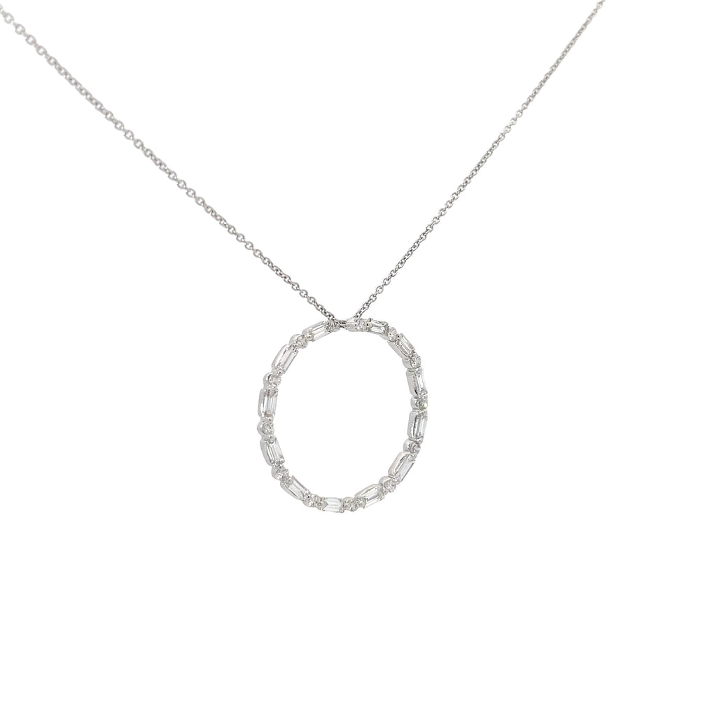 14k White Gold .26ct F VS1 Round/ Baguette Diamond Eternity Necklace