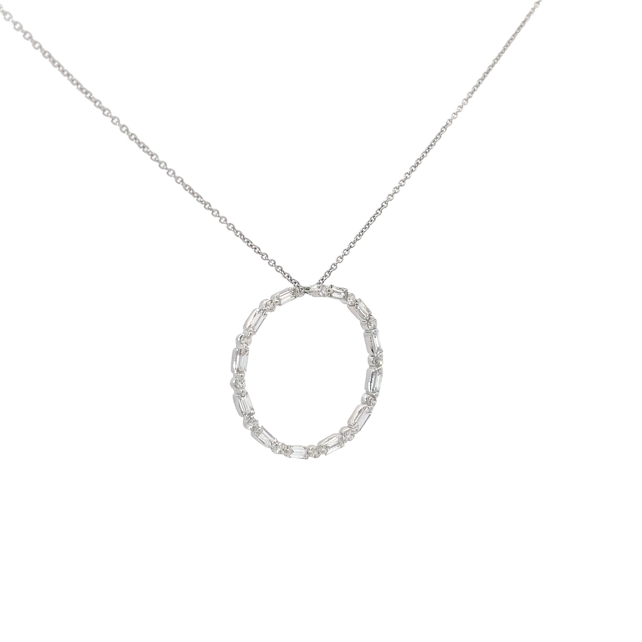 14k White Gold .26ct F VS1 Round/ Baguette Diamond Eternity Necklace